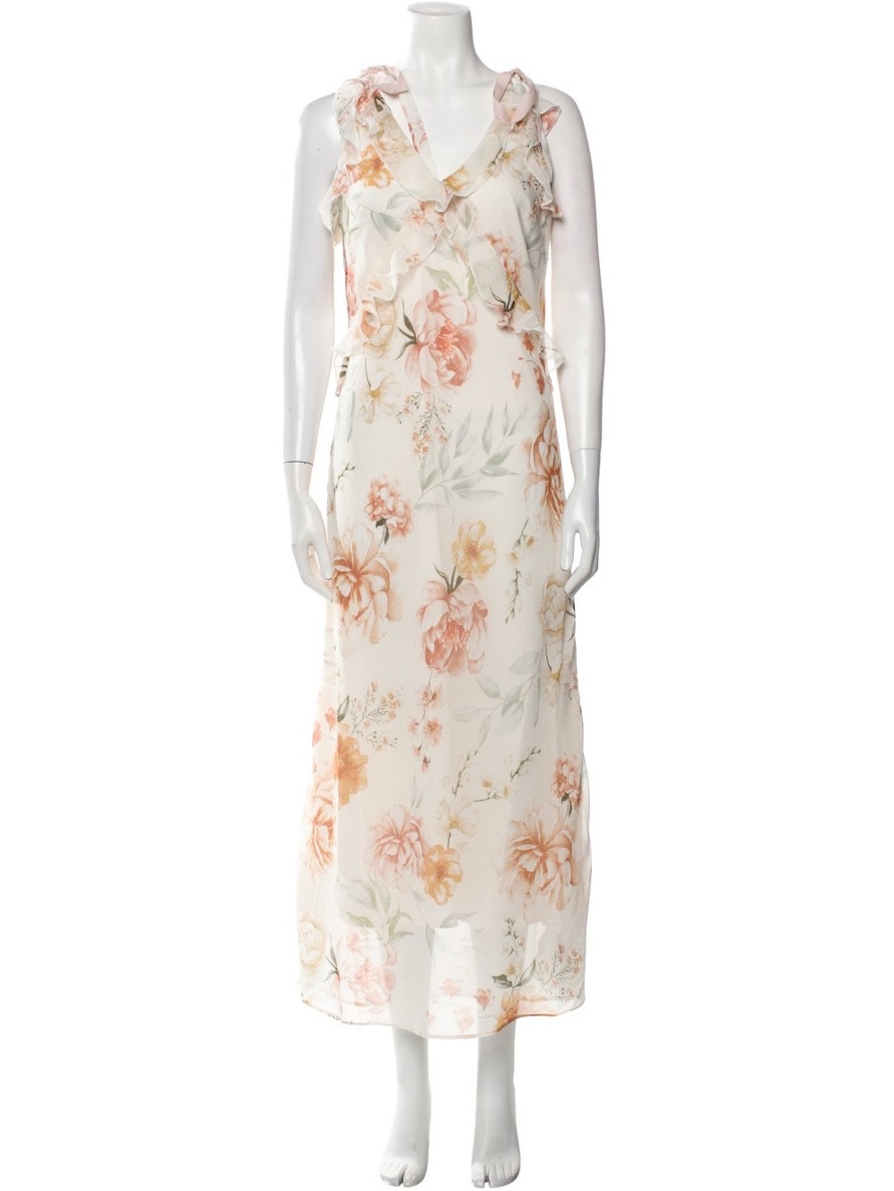 Christian Lacroix Ivory Maxi Slip Dress with Peach Floral Print